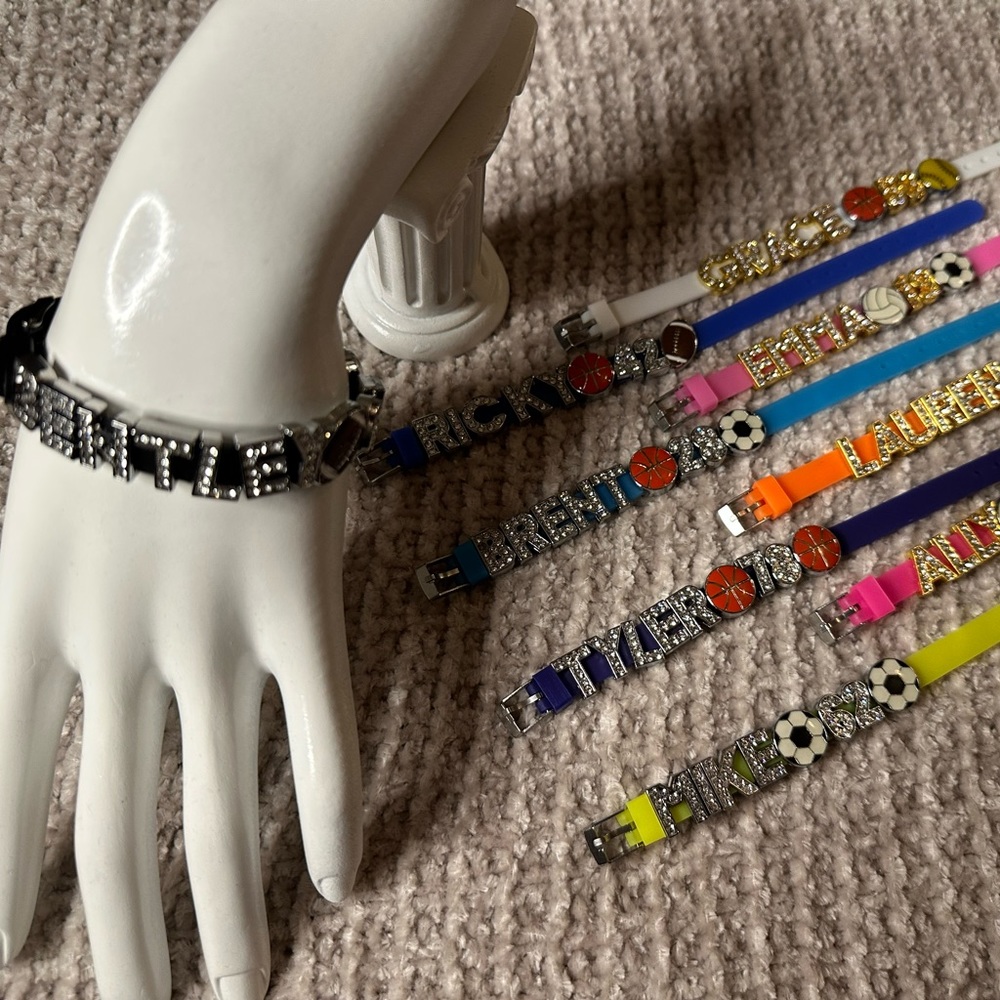 Sports Mom Bracelets! Can make any name/number/sport(s) in gold or silver tone.
